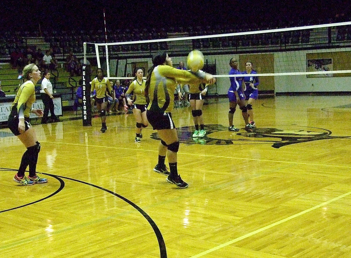 Image: Monserrat Figueroa bumps the ball up to giver her teammates time to react.