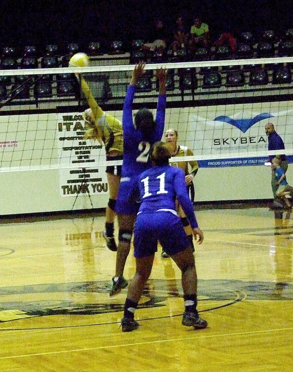 Image: Halee Turner(7) reaches back for the ball but gets it over the net.