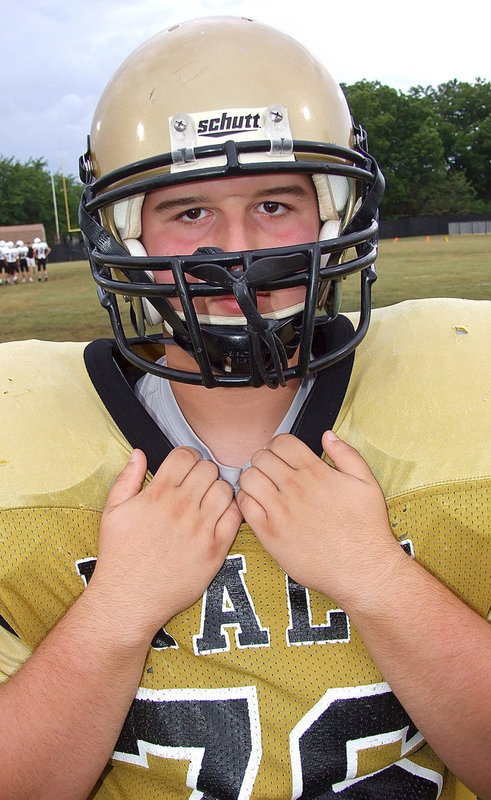 Image: JV Gladiator Samuel Corley(76) is the calm before the storm.