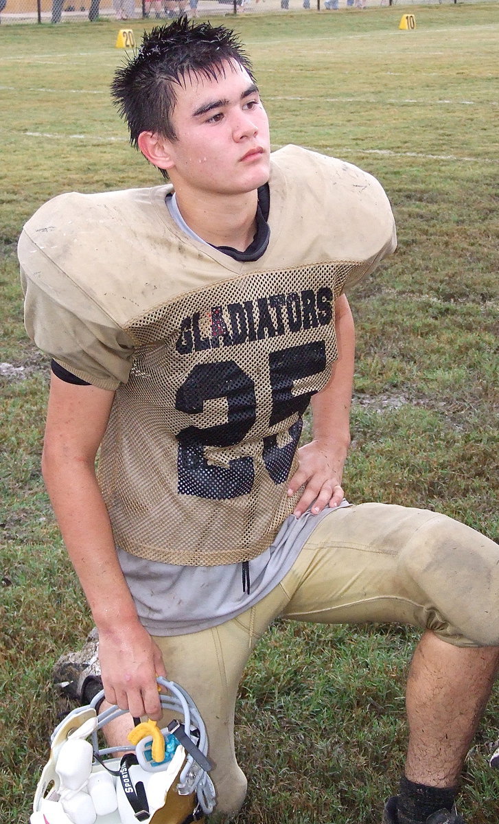 Image: Kyle Tindol(25) earns a rest after one of Italy’s 2 touchdowns to win the junior game against Hubbard.