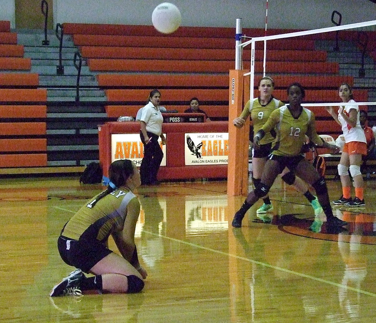 Image: Bailey Eubank(1) gets low and digs the ball up for her teammates so they can make a play on it as Italy finds a way to defeat Avalon inside the Eagle Egg.