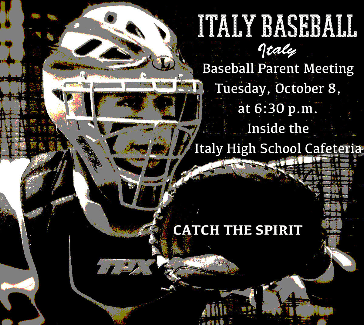 Image: Italy Gladiator head baseball coach Jon Cady would like all JV/varsity baseball parents to know the team’s first parent meeting will be next Tuesday, October 8th, in the IHS cafeteria at 6:30 p.m.
    Gladiator catcher, Ryan Connor, helps create excitement for the upcoming 2013-2014 season.