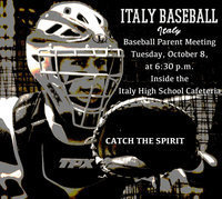 Image: Italy Gladiator head baseball coach Jon Cady would like all JV/varsity baseball parents to know the team’s first parent meeting will be next Tuesday, October 8th, in the IHS cafeteria at 6:30 p.m.
Gladiator catcher, Ryan Connor, helps create excitement for the upcoming 2013-2014 season.