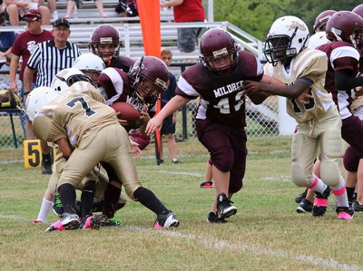 Image: Laveranues Green(7) and his teammates punish a Mildred runner in the backfield.
