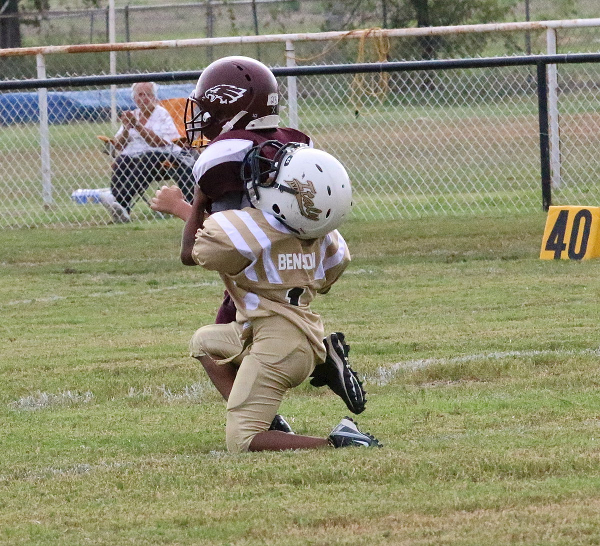 Image: Curtis Benson(1) makes a touchdown saving tackle for Italy.