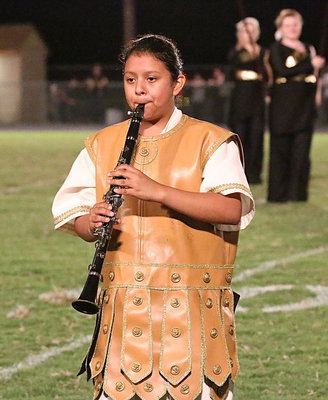 Image: Gladiator mascot Noeli Garcia on clarinet.
