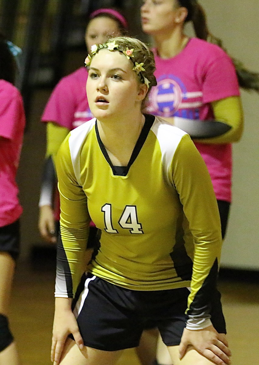 Image: Lady Gladiator Taylor Turner(14) remains intense during warmups.