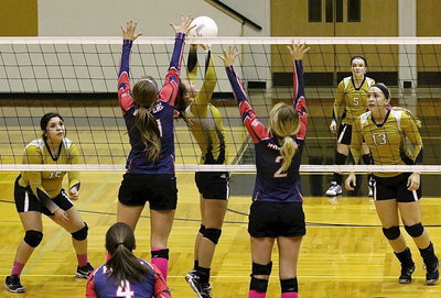Image: Bailey Eubank(1) elevates her game to help her teammates as Monserrat Figueroa(15), Tara Wallis(5) and Jaclynn Lewis(13) are set to make a play.