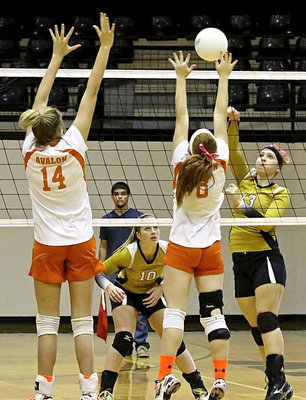 Image: Jaclynn Lewis(13) flies in to score a point over the Lady Eagle defense.