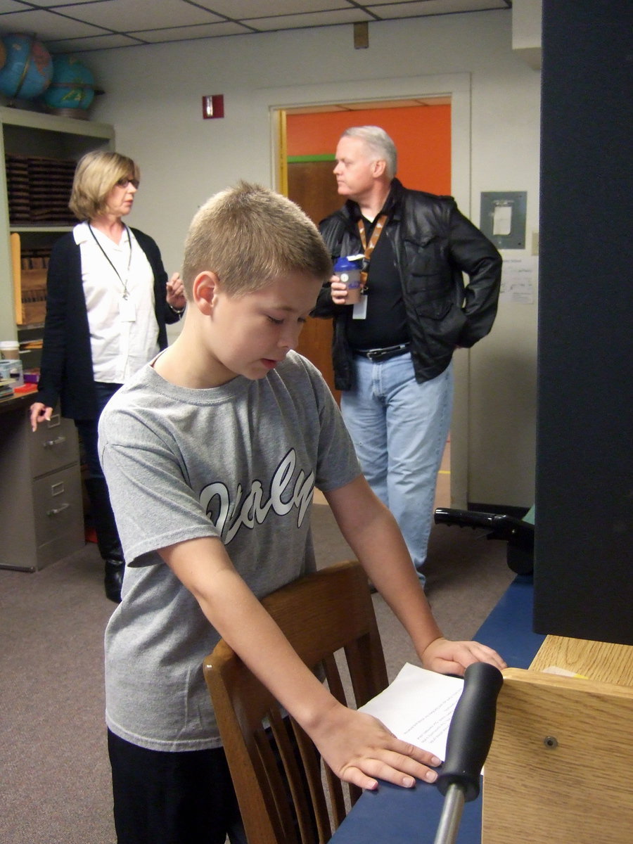 Image: Tanner Chambers (Student Council President) gives his speech over the loud speaker for all to hear.