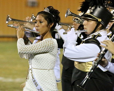 Image: Sophomore princess Julissa Hernandez and Brycelen Richards play flutes for the fans.
