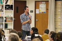 Image: Motivational speaker, Steven Adair, uses humor to discuss the issue of bullying with Italy High school students this past Friday to conclude a week of events during homecoming.