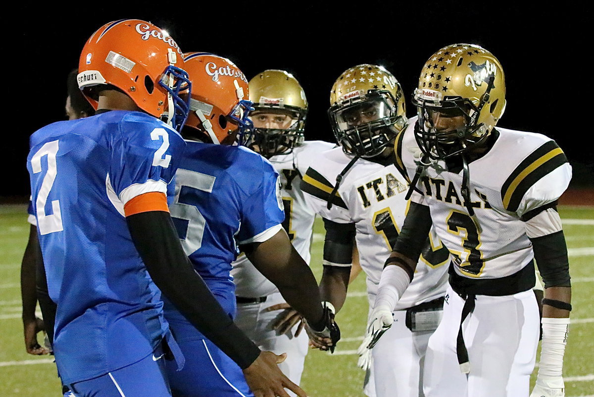 Image: The Gladiator game captains are Bailey Walton(54), TaMarcus Sheppard(10) and Trevon Robertson(3).