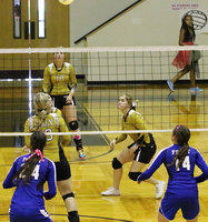 Image: Jaclynn Lewis(13), Bailey Eubank(1), Madison Washington(10) and senior Taylor Turner(14) converge on the ball.