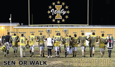 Image: Senior Walk: Italy’s senior football players and cheerleaders take a stroll down memory lane known as Willis Field in honor of their final home game together.