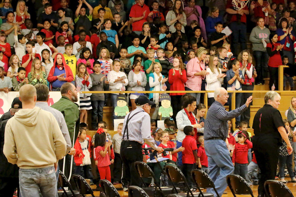 Image: The veterans receive a standing ovation from Italy ISD students upon the conclusion of the school’s Veteran’s Day presentation. Thank you veterans, thank you.