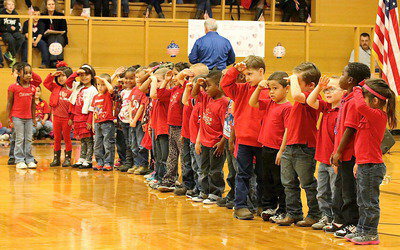 Image: Stafford Elementary pre-kindergarteners sing American Soldier to the veterans in attendance.