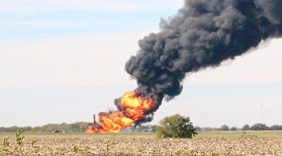 Image: The crippled Chevron pipeline was eventually contained via valve shutoff points and left to burn itself out.