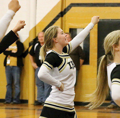 Image: Senior cheer captain Taylor Turner yells with gusto!