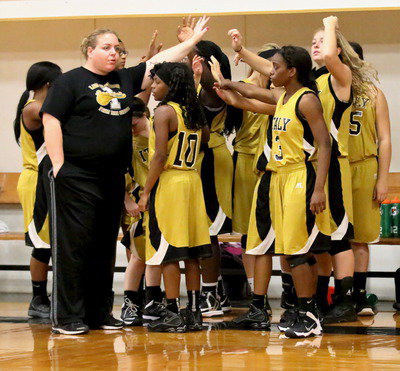 Image: Head coach Melissa Fullmer breaks the huddle with her ladies.