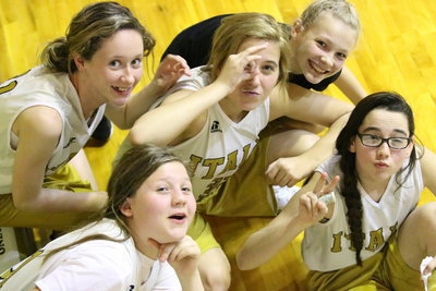 Image: Teammates Lana Beets, Hannah Haight, Taylor Boyd, Tatum Adams and Madison Galvan are fierce on the court and silly off the court.