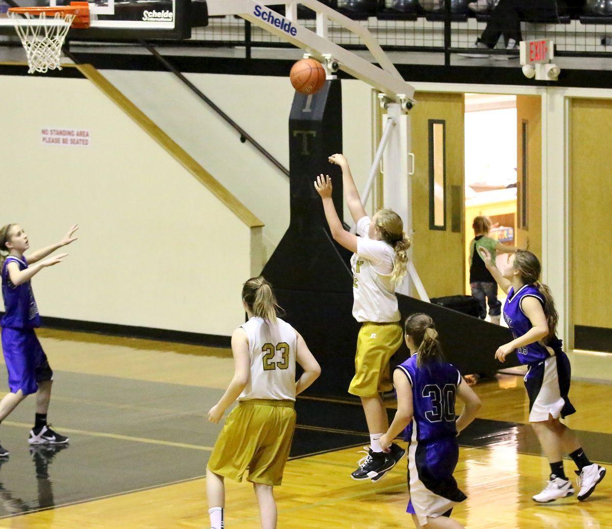 Image: Brycelen Richards (22) knocks down two of her 8-points scored against Blooming Grove.