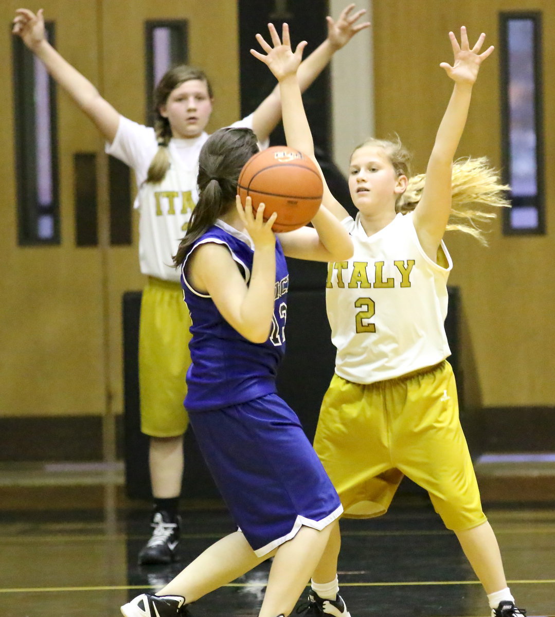 Image: Italy’s Karson Holley(2) closes out on defense.