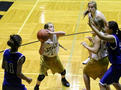 Image: Karley Nelson(1) puts up a mid-range shot. Nelson scored 2-points for Italy.