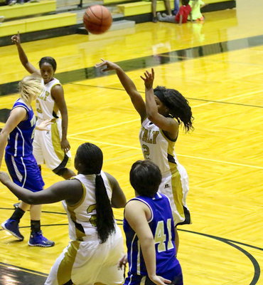 Image: Bernice Hailey(2) puts up a jumper from the top of the lane.