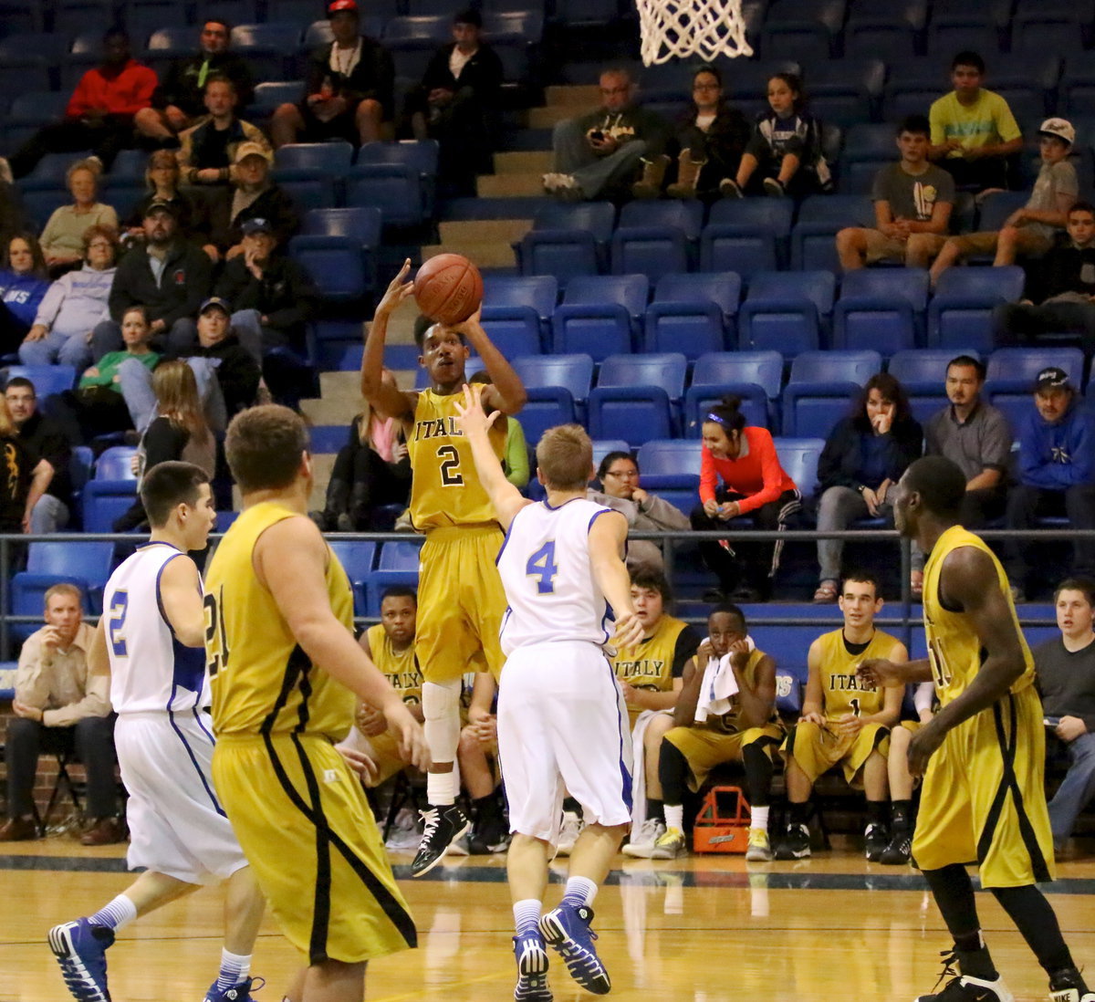 Image: Tre Robertson(2) takes a jumper with Italy hoping to comeback.