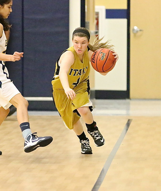 Image: Tara Wallis(4) skirts the sideline against Grand Prairie Advantage Academy to help the Lady Gladiators get back on track for their second district win in three outings.