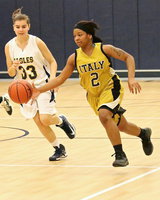 Image: Lady Gladiator Bernice Hailey(2) pushes the ball in transition.
