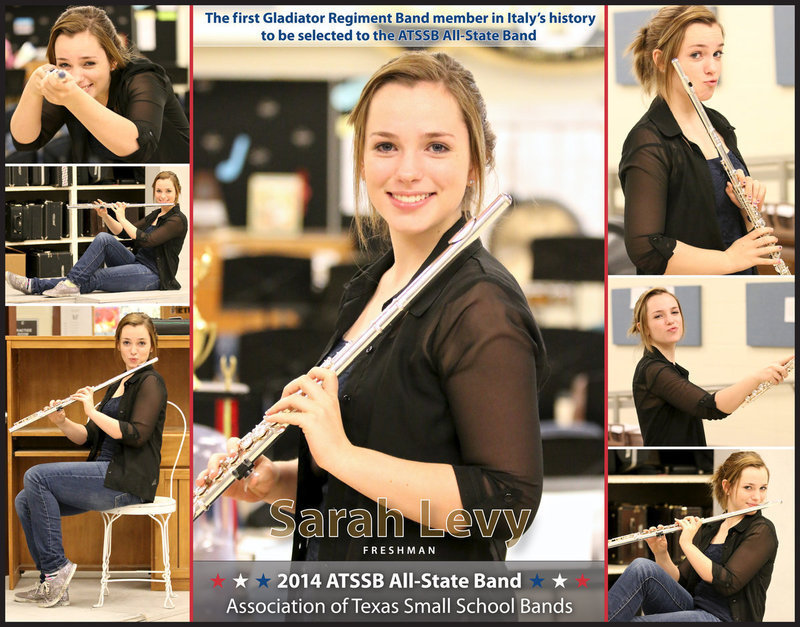 Image: Sarah Levy, a freshman, becomes the first Gladiator Regiment Band member to be selected to the ATSSB All-State Band (Association of Texas Small School Bands).