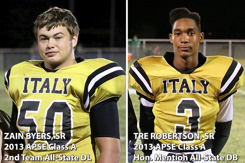 Image: Italy Gladiator Football seniors, Zain Byers, and, Trevon Robertson, were selected as 2013 All-State performers by the Associated Press Sports Editors.
