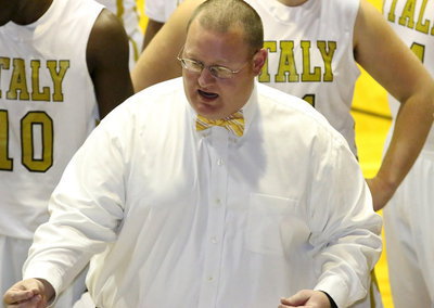 Image: Gladiator head coach, Brandon Ganske sports a classic bow tie while directing his troops.