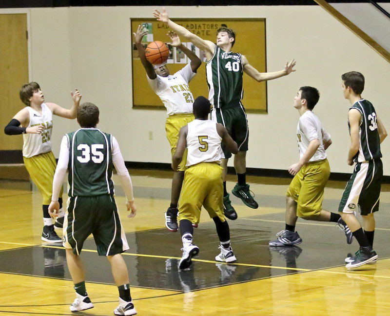 Image: Italy 8th grader, Anthony Lusk, Jr.(23) battles for a board.