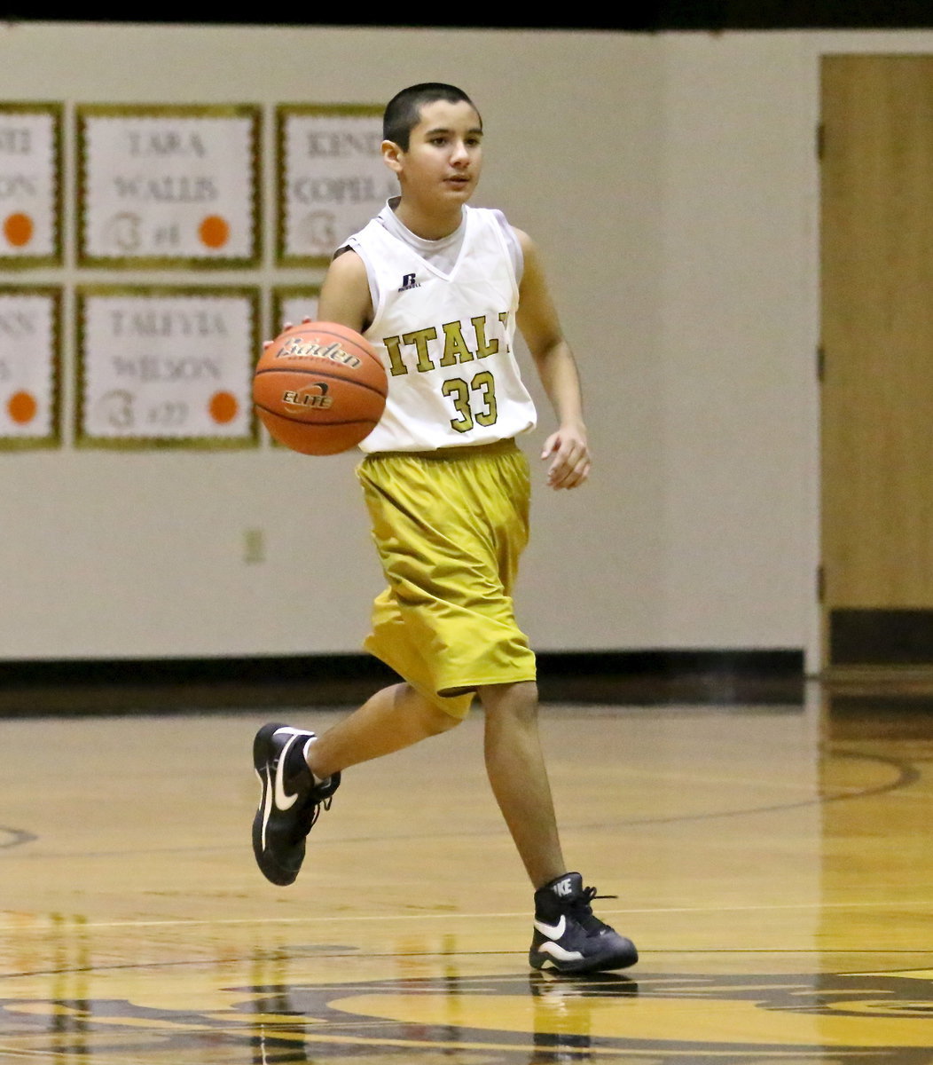 Image: Jacob Wiser(33) hurries the ball in transition.