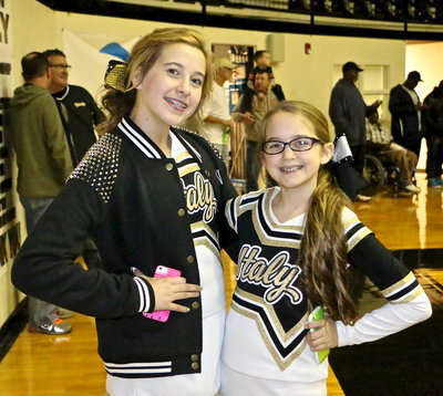 Image: Italy Jr. High cheerleaders, Hannah Haight and Karley Nelson pose with their colorful phones.