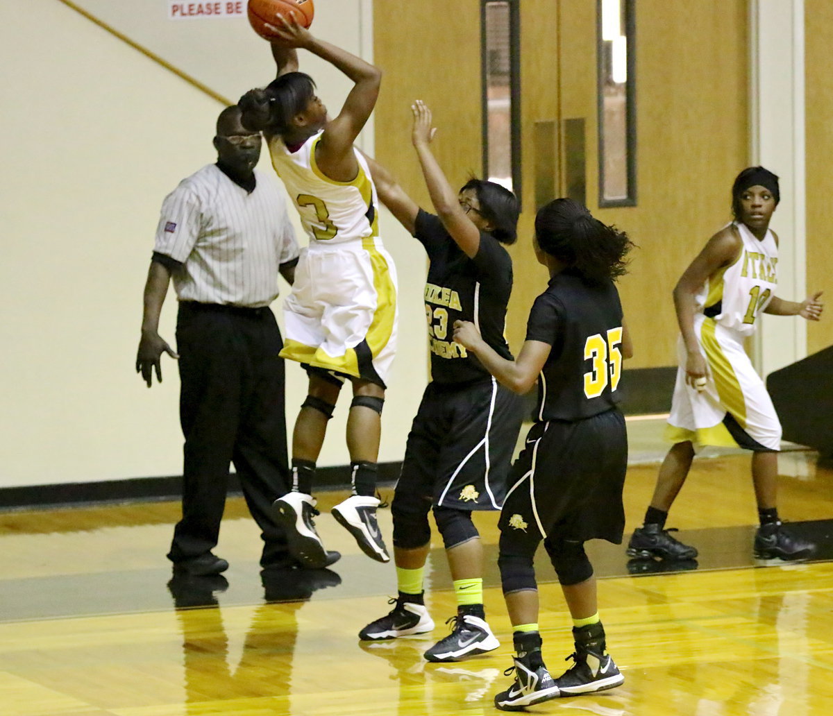 Image: Kortnei Johnson(3) tries a baseline jumper.