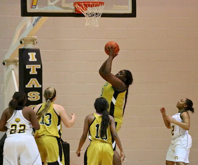 Image: Cory Chance(40) grabs a rebound for the Lady Gladiators.