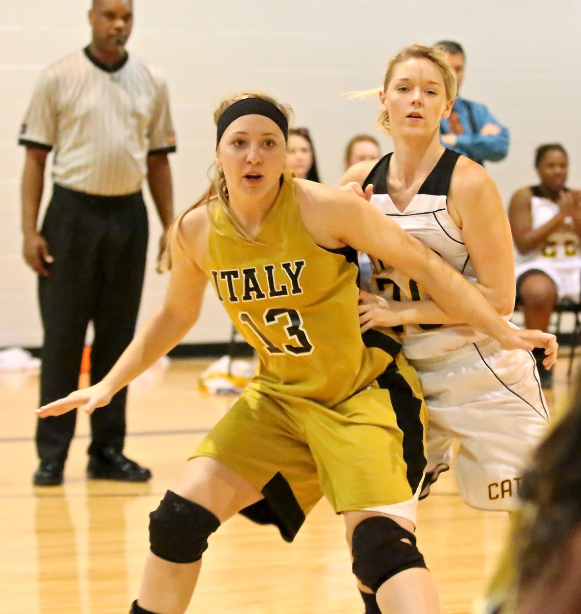 Image: Lady Gladiator Jaclynn Lewis(13) battles for offensive positioning(13).