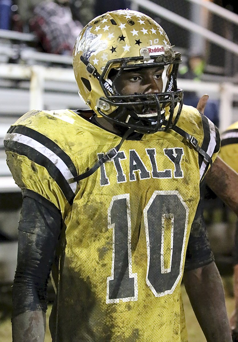 Image: Senior Gladiator TaMarcus Sheppard(10) was selected as both a Honorable Mention All-State Quarterback and as a Honorable Mention All-State Linebacker to the 2013 63rd Annual Collin Street Bakery/Texas Sports Writers Association’s Class A All-State Football Team. Sheppard becomes the 58th Gladiator football player to earn a spot on the coveted Italy Gladiator Football’s All-State Golden Hall of Fame.