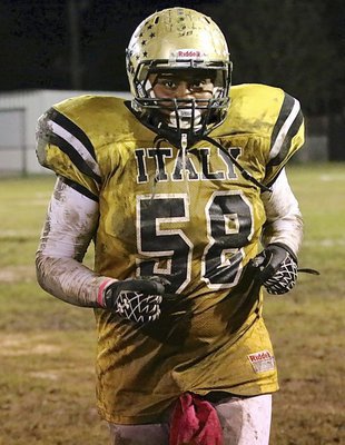 Image: Senior Gladiator, Darol Mayberry(58) was selected as a Honorable Mention All-State Offensive Tackle to the 2013 63rd Annual Collin Street Bakery/Texas Sports Writers Association’s Class A All-State Football Team. Mayberry becomes the 59th Gladiator football player to earn a spot on the coveted Italy Gladiator Football’s All-State Golden Hall of Fame. Mayberry was also named as a 2013 2nd Team All-Central Texas Offensive Tackle by Smoaky.com.