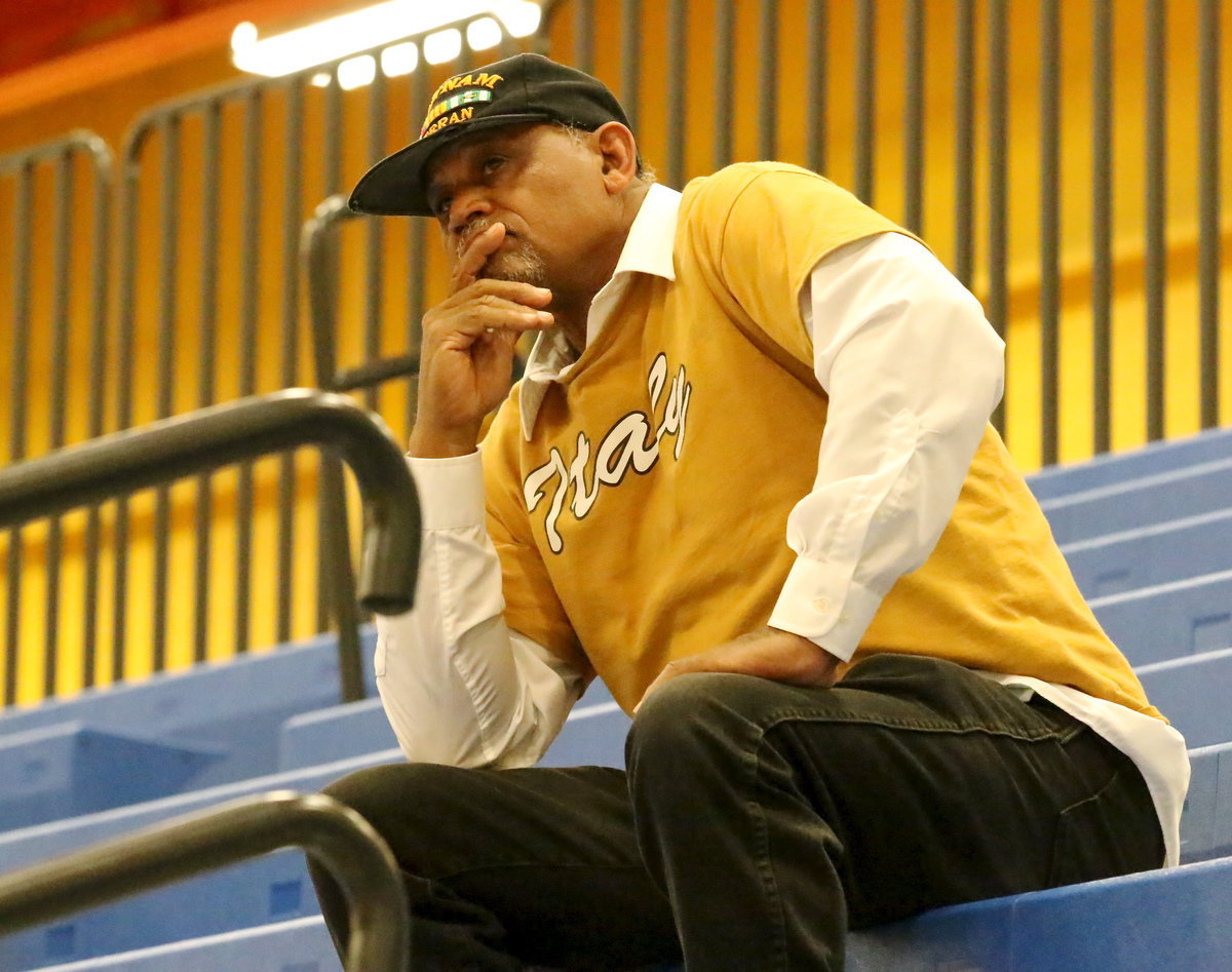 Image: Italy fan Billy Ray Turner made the trip to Saginaw to cheer on the Lady Gladiators and gets zoned in before the tip-off.