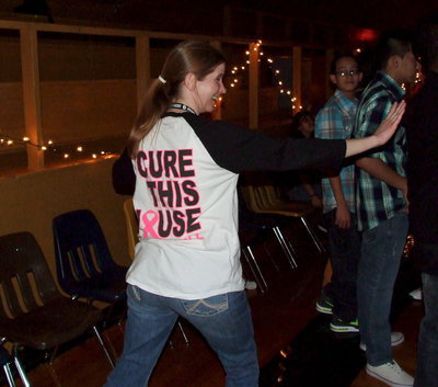 Image: Stop! In the name of love!! Italy High School librarian Mrs. Cassie Joffre gets her groove on.