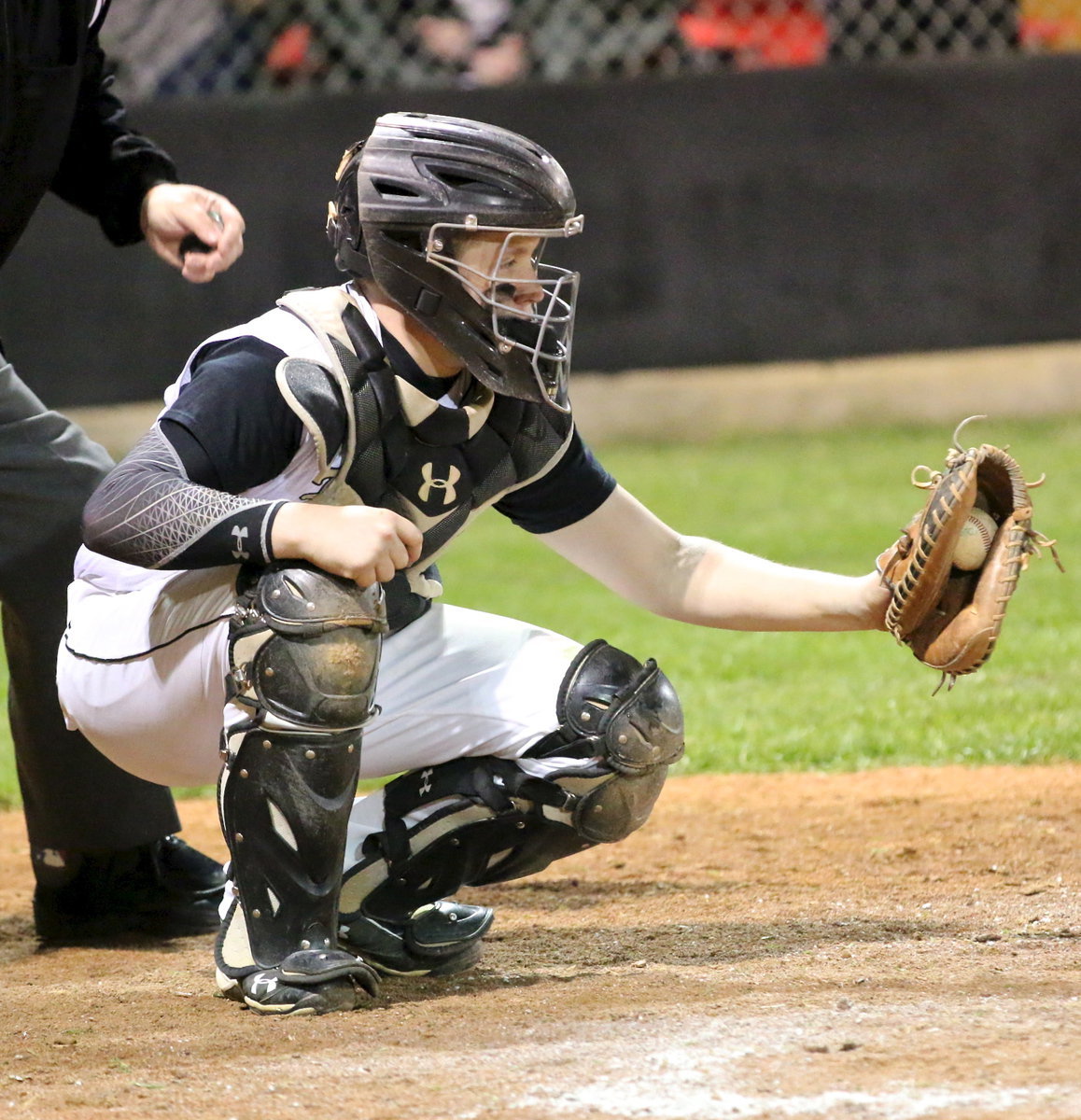 Image: There’s no place like home. Gladiator catcher John “J.T.” Escamilla(12) is glad to be back in action, after recovering from a leg injury, in time for Italy’s season opener against RIo Vista.