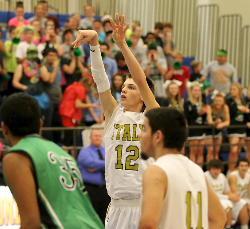 Image: Ty Windham(12) relied on his perfect form to swish in 2 free-throws for Italy despite Valley View’s efforts to rattle him.