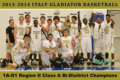 Image: Mission accomplished! The G-Men take care of business against Valley View 54-47 to win the 2014 1A-D1 Region II Class A Bi-District Championship!! Back row (L-R): Manager John Escamilla, Cody Boyd(15), Davis De La Hoya(20), Kevin Johnson(5), Zain Byers(21), Manager Joshua Cryer, Kevin Roldan(33), Manager Jorge Galvan, Mason Womack(1), TaMarcus Sheppard(10), Darol Mayberry(13) and Trevon Robertson(22). Front row (L-R): Ty Windham(12), Tyler Anderson(11) and Bailey Walton(4).