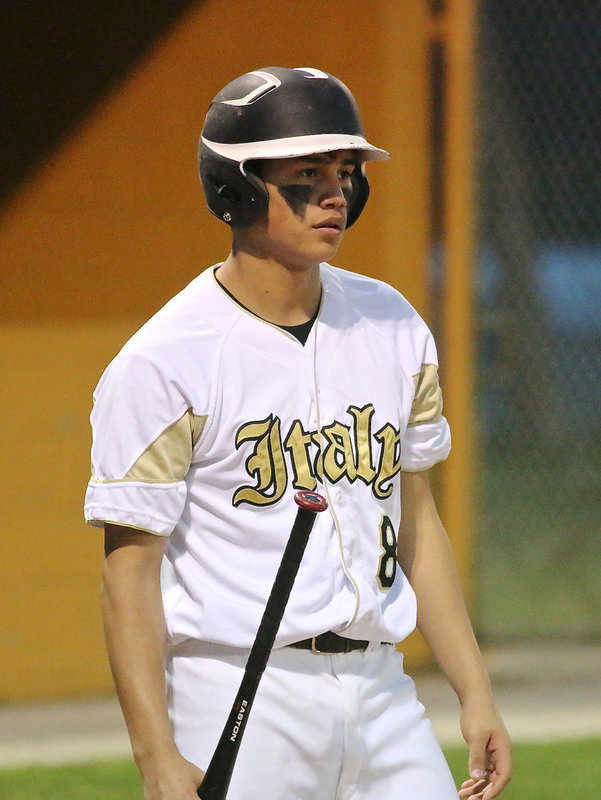 Image: JV Gladiator Joe Celis(8) prepares to bat against the Mustangs.