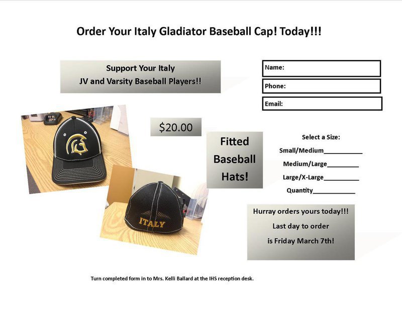 Image: Italy Baseball has official fitted baseball hats for sale to fans with the proceeds benefitting the Gladiator Hitmen. Several sizes are available at $20.00 per cap.